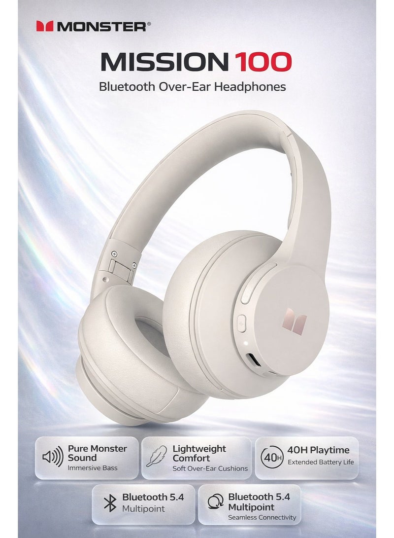 Monster Mission 100 Bluetooth Headphones, Over Ear Headphones with Immersive Bass, Crystal Clear Call, 40H Playtime, Bluetooth 5.4, Comfortable Fit Wireless Headset for Travel Work - Image 1